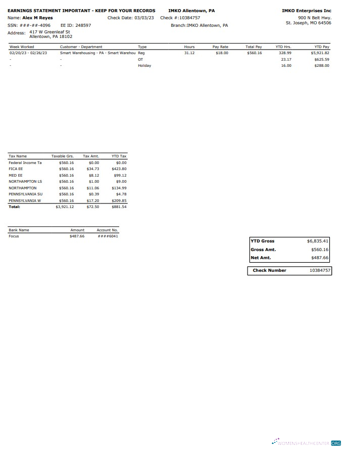 Download IMKO Enterprises Inc PayStub Photoshop template
